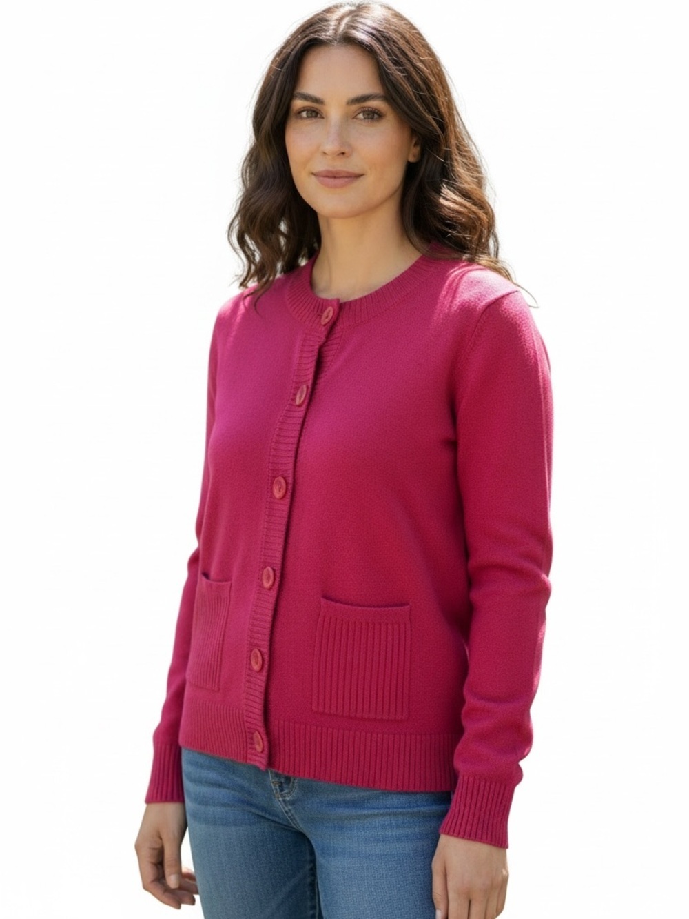 Kate Hill Clueless Preppy Button Up Cardigan M Raspberry Cotton Blend LS Summer